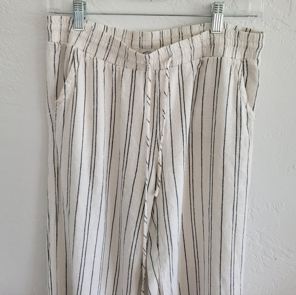 Blue Rain Black and White Striped Linen Drawstring Pants - Picture 2 of 3